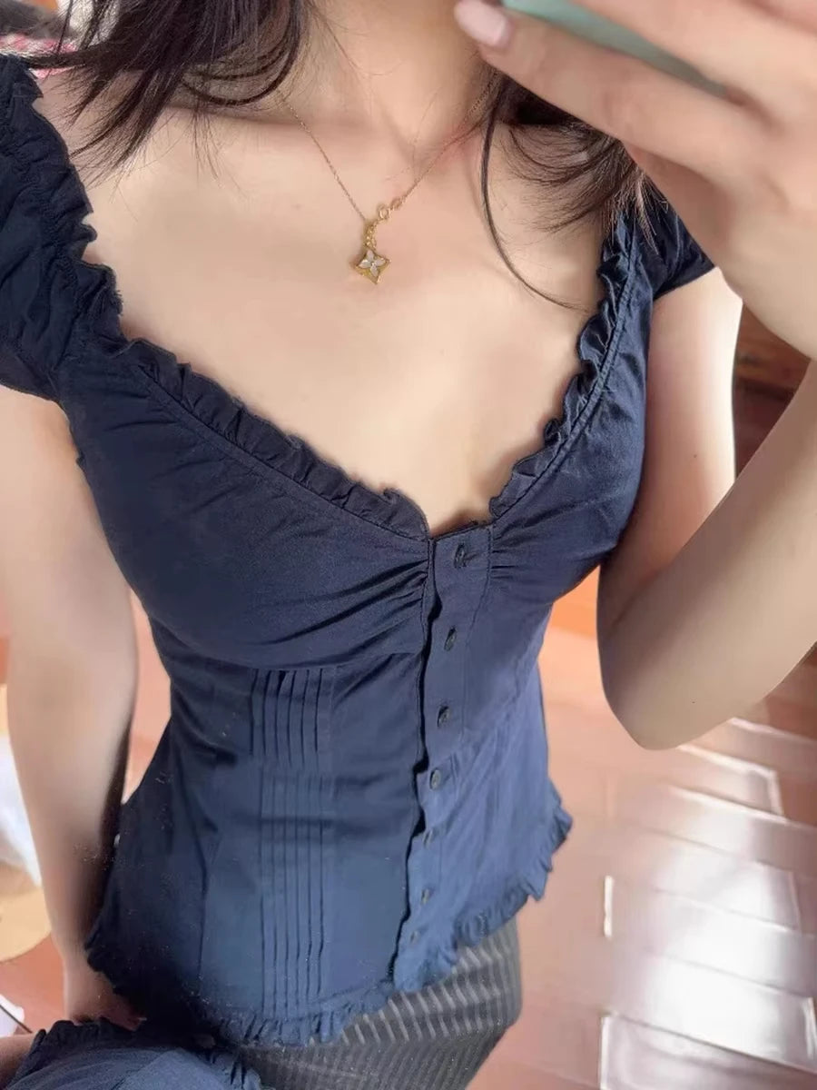 Women Summer Blouse Top Small Waisted