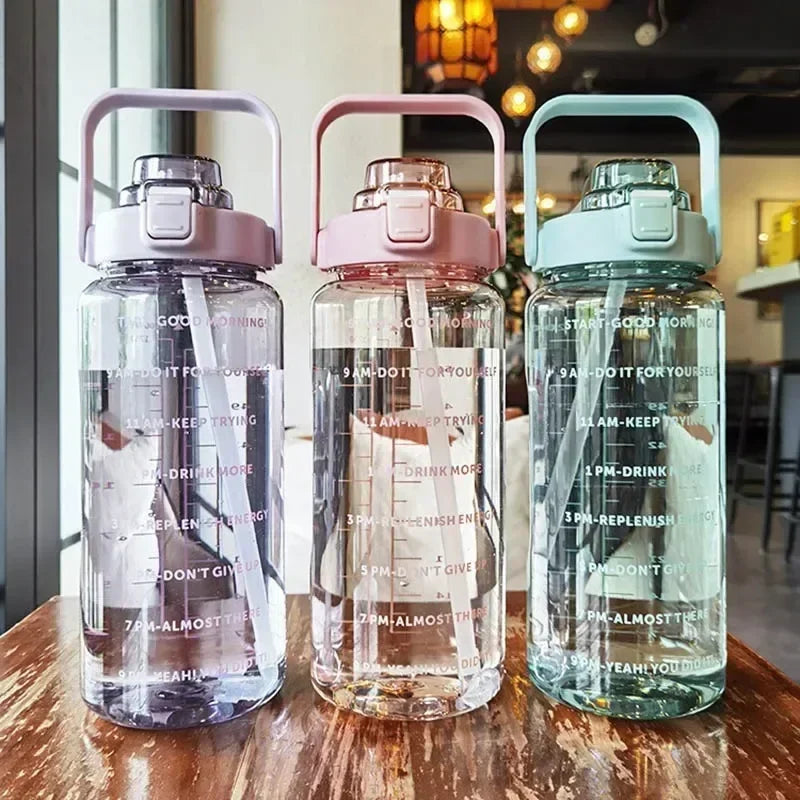 2L Water Bottle Portable Straw Plastic Water Bottle