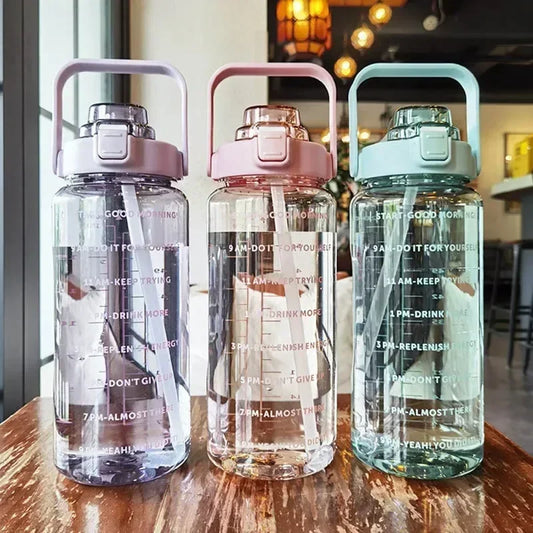 2L Water Bottle Portable Straw Plastic Water Bottle