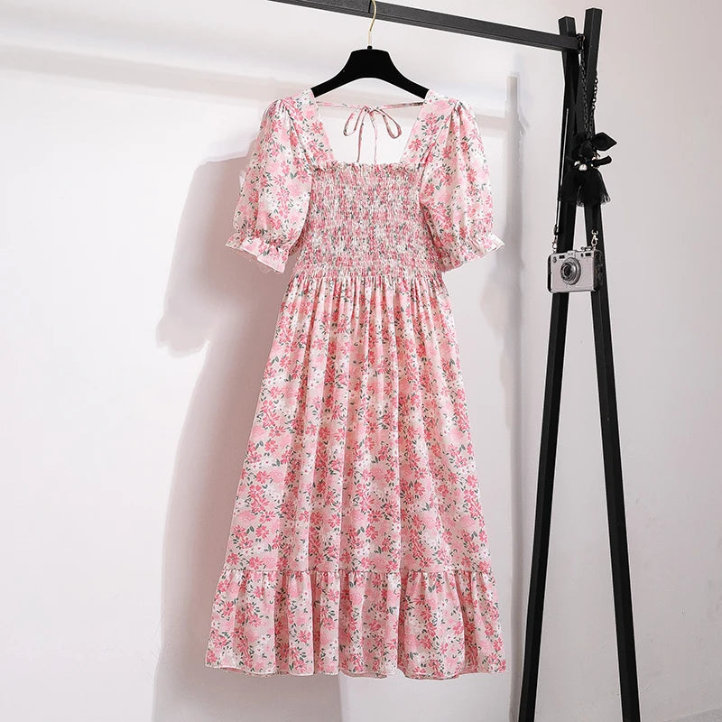 Women Chiffon Floral Dresses Summer Fit Thin Dress