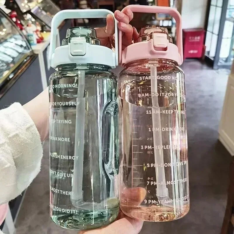 2L Water Bottle Portable Straw Plastic Water Bottle