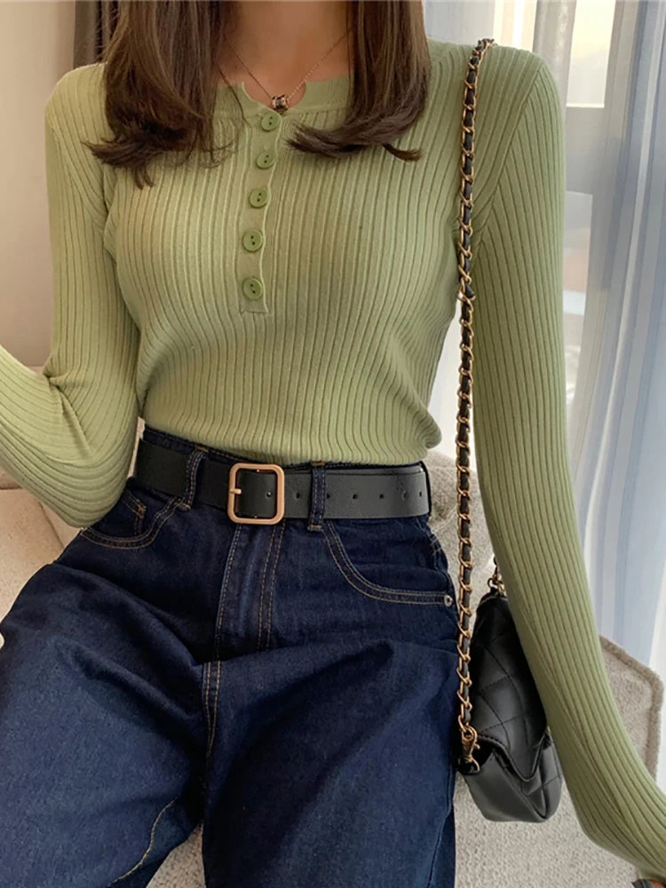 Cute Autumn Long Sleeves with Button Styled Women Tops