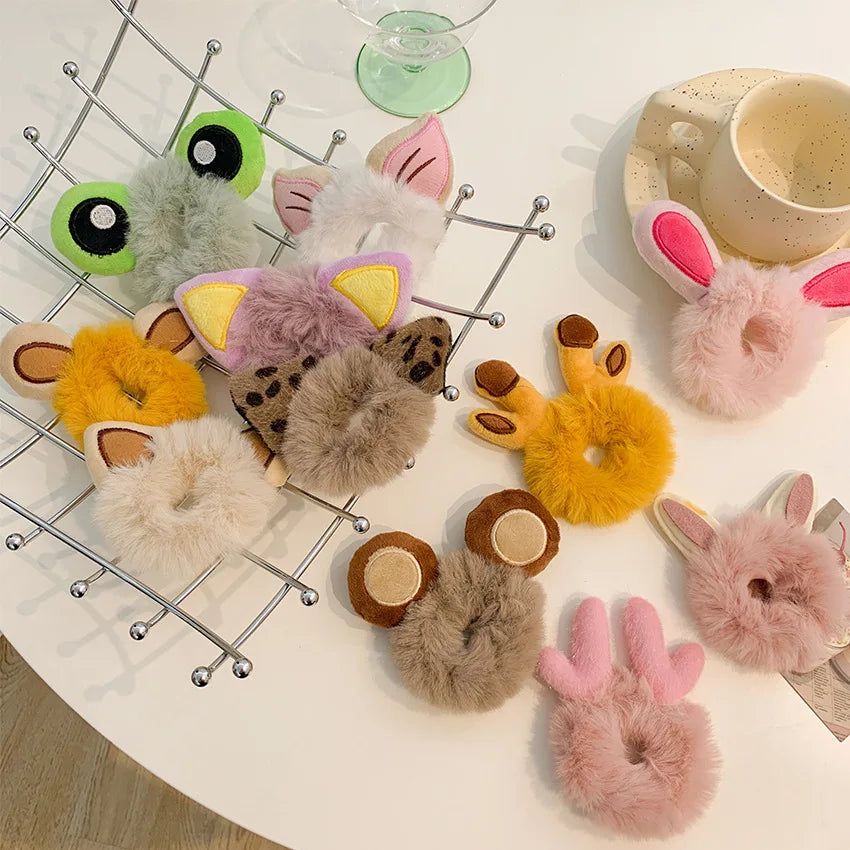 1PCS New Cute Hair Accessories Fake Fur Hair Rope Bear Scrunchies Women Girls Elastic Hair Rubber Bands Gum Kids Ponytail Holder