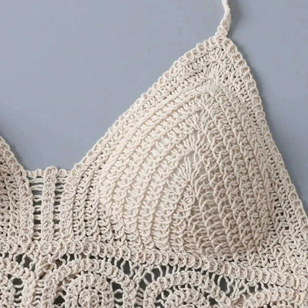 Boho Fringe Backless Halter Tie Beachwear Padded
