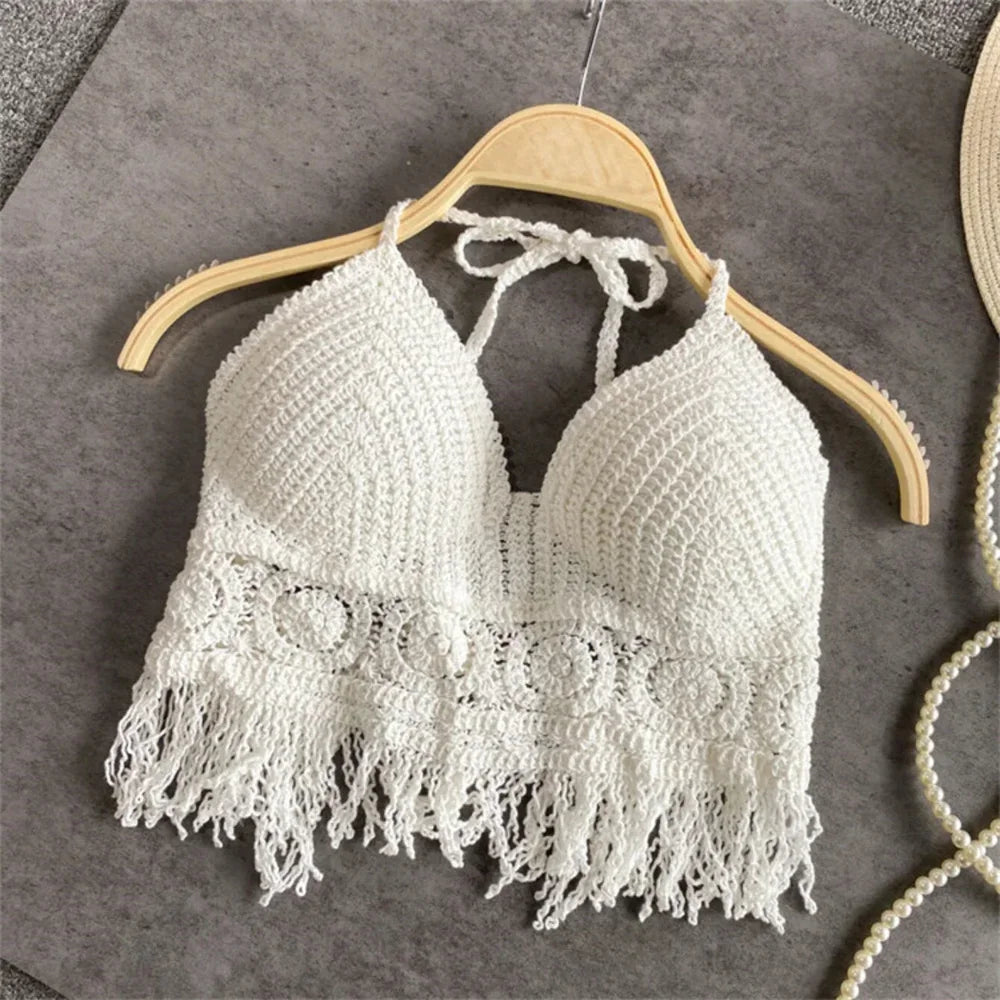 Boho Fringe Backless Halter Tie Beachwear Padded
