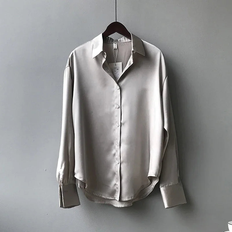 Women Oversized Satin Silk Shirts