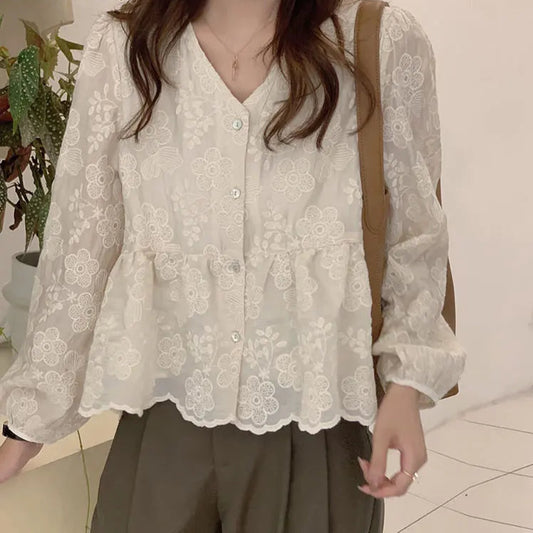 Women Elegant Loose Floral Embroidery Design
