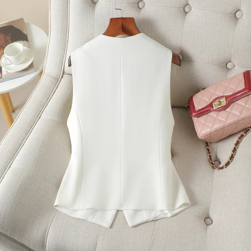 White V-neck Vest Classic Women Outerwear