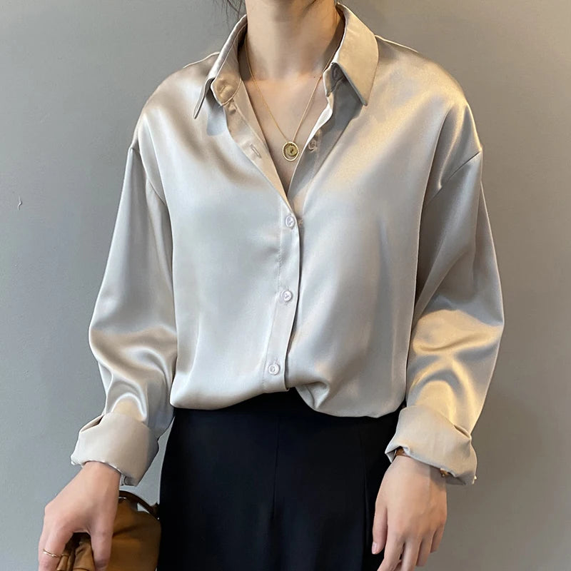 Women Oversized Satin Silk Shirts