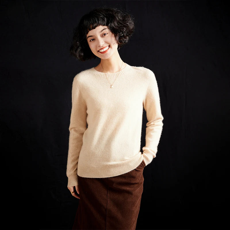 Women's pullover autumn/winter 100% pure cashmere sweater casual knitted sweater round neck loose Tops basic versatile Blouse