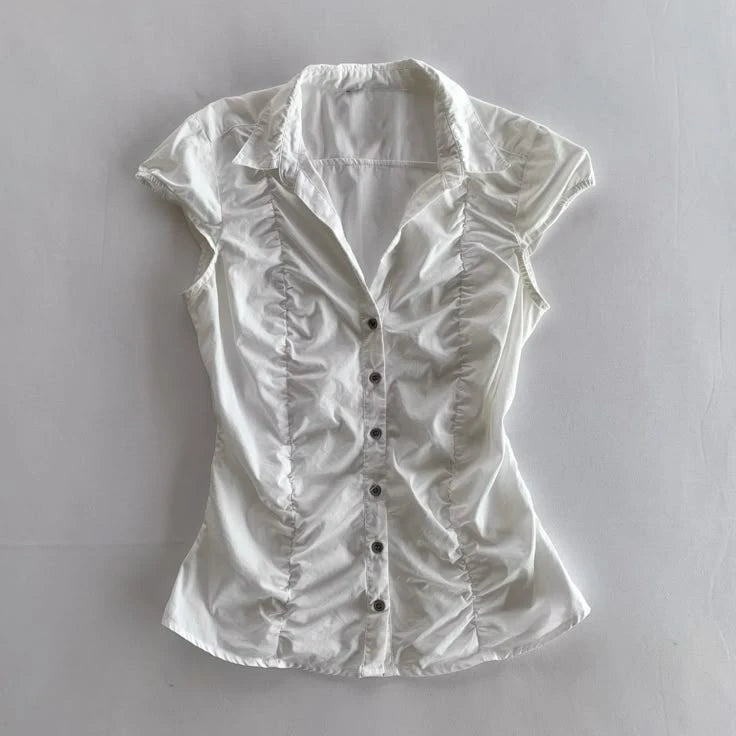 Stripes Slim Fit Shirt Women Short Sleeve Clothing