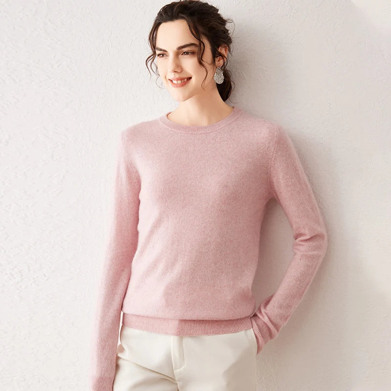 Women's 100% Pure Cashmere Sweater 2025 Fall Winter Crew Neck Long Sleeve Warm Soft Knitted Pullover New Knit Tops Women Clothes