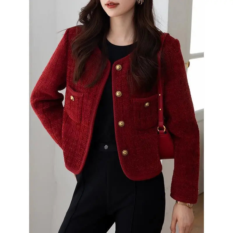 Cropped Tweed Blazer Office Ladies Outerwear