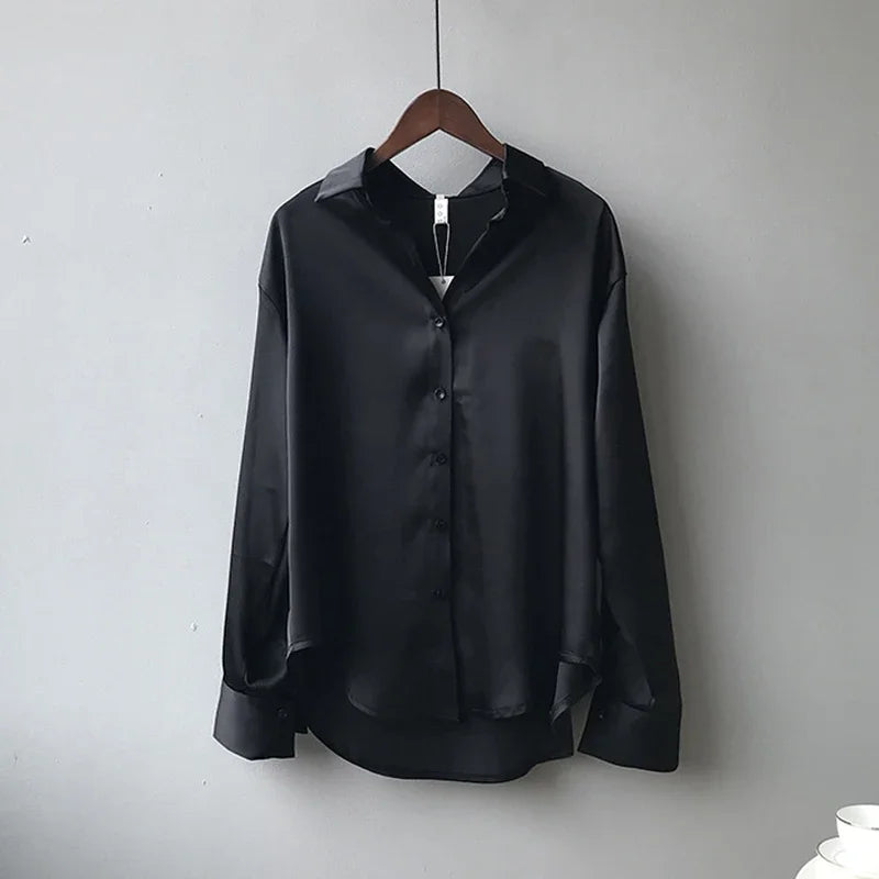 Women Oversized Satin Silk Shirts