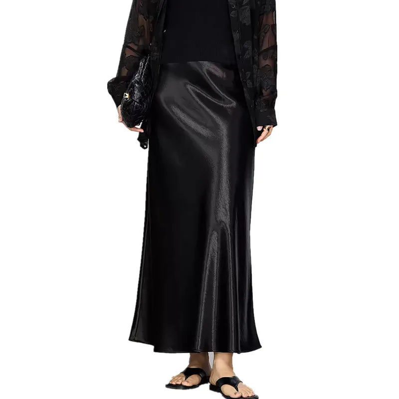 Women's Acetic Satin Flowy Long Skirt