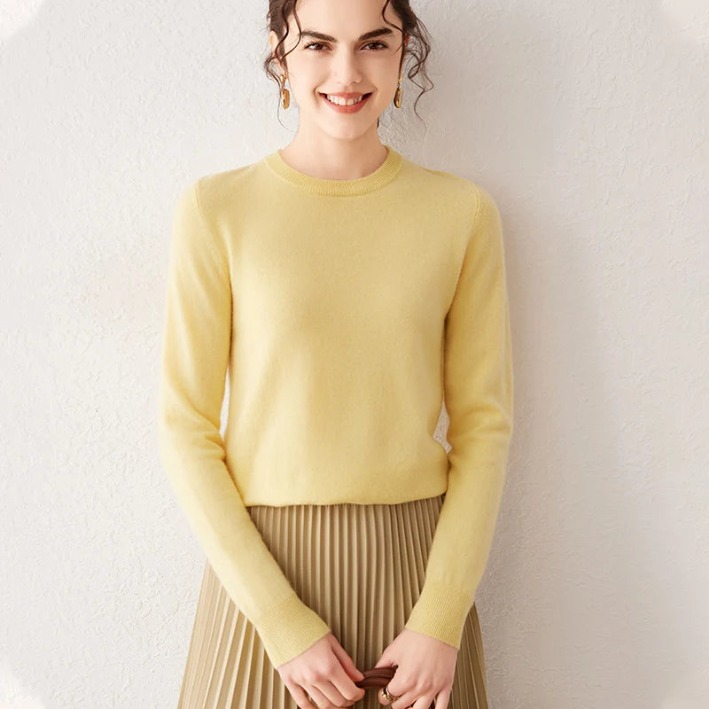 Women's 100% Pure Cashmere Sweater 2025 Fall Winter Crew Neck Long Sleeve Warm Soft Knitted Pullover New Knit Tops Women Clothes