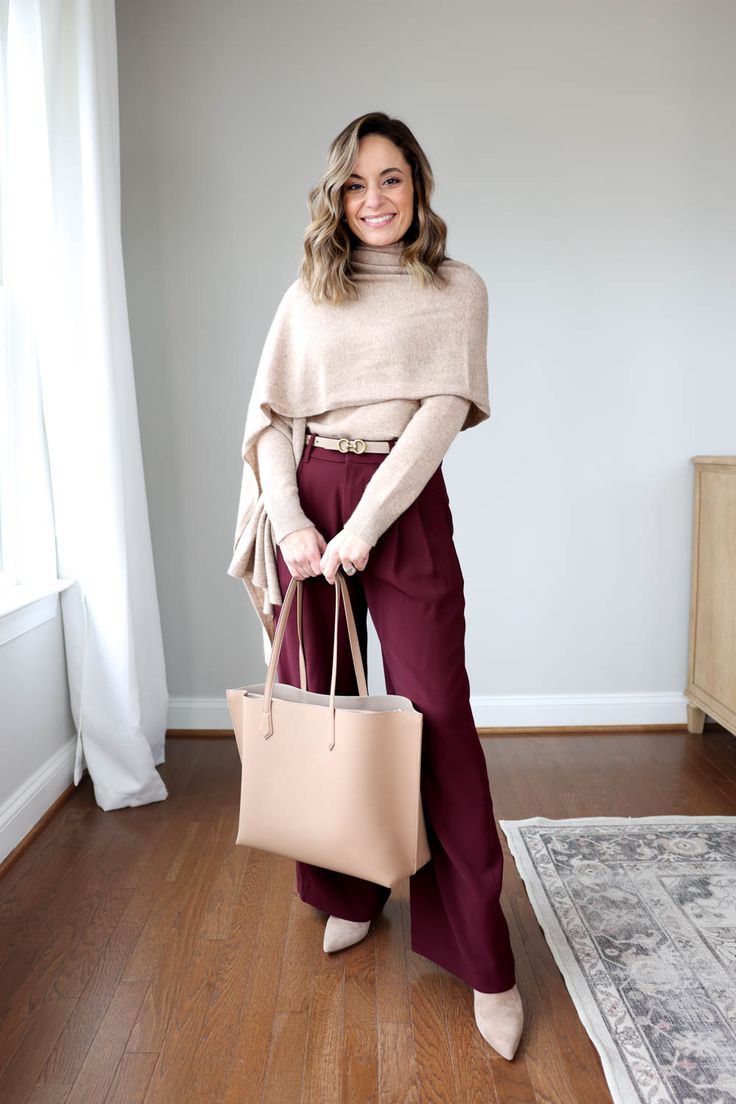 Women's Wide Leg Pants Burgundy/White/Deep Grey