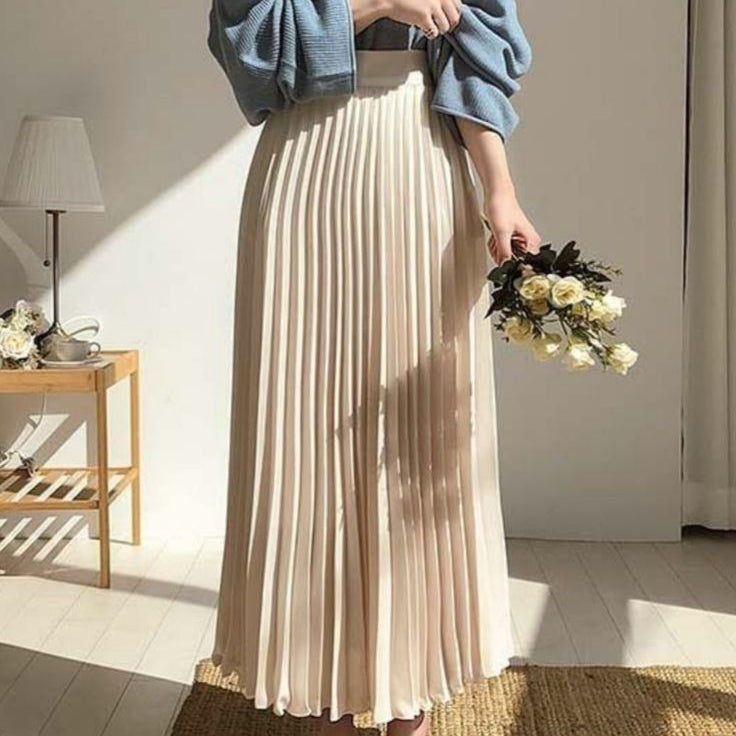 Women Vintage Pleated Long Skirt